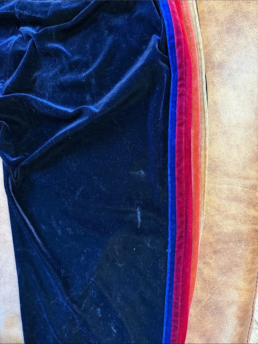 Women’s Aviator Nation Velvet 5 Stripe Jogger Sweatpants Sz Small Navy Blue